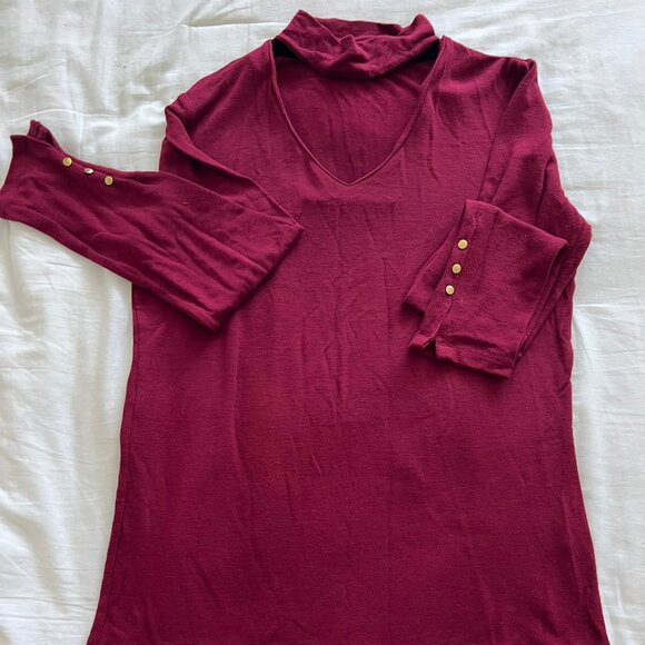 Burgundy cut-out mok turtle neck sweater - Picture 1 of 3